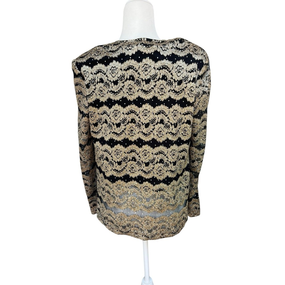 R&M Richards Vintage Black Gold Lace Sequins 1 Piece Layered Jacket Top Size 14 - Picture 3 of 6